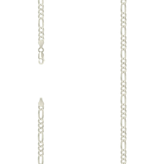 925 Sterling Silver Pave Super Flat Figaro Chain Silver 120 4.5mm