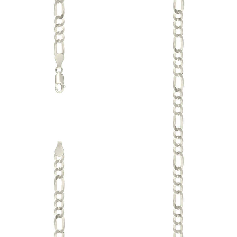 925 Sterling Silver Pave Super Flat Figaro Chain Silver 150 5.7mm
