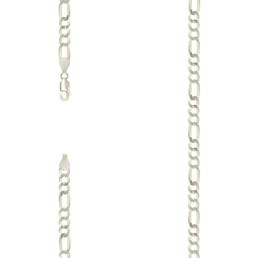 925 Sterling Silver Pave Super Flat Figaro Chain Silver 150 5.7mm