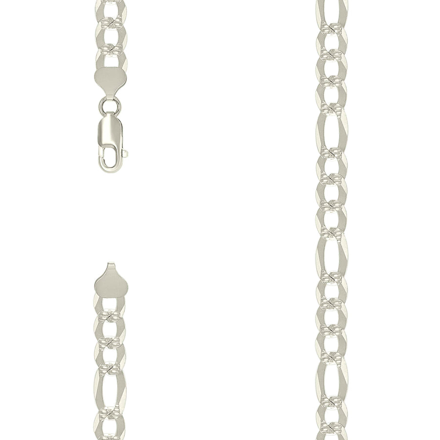 925 Sterling Silver Pave Super Flat Figaro Chain Silver 200 8.6mm