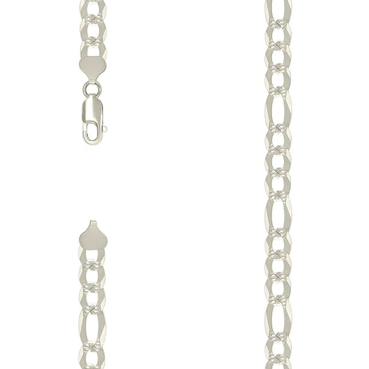 925 Sterling Silver Pave Super Flat Figaro Chain Silver 200 8.6mm