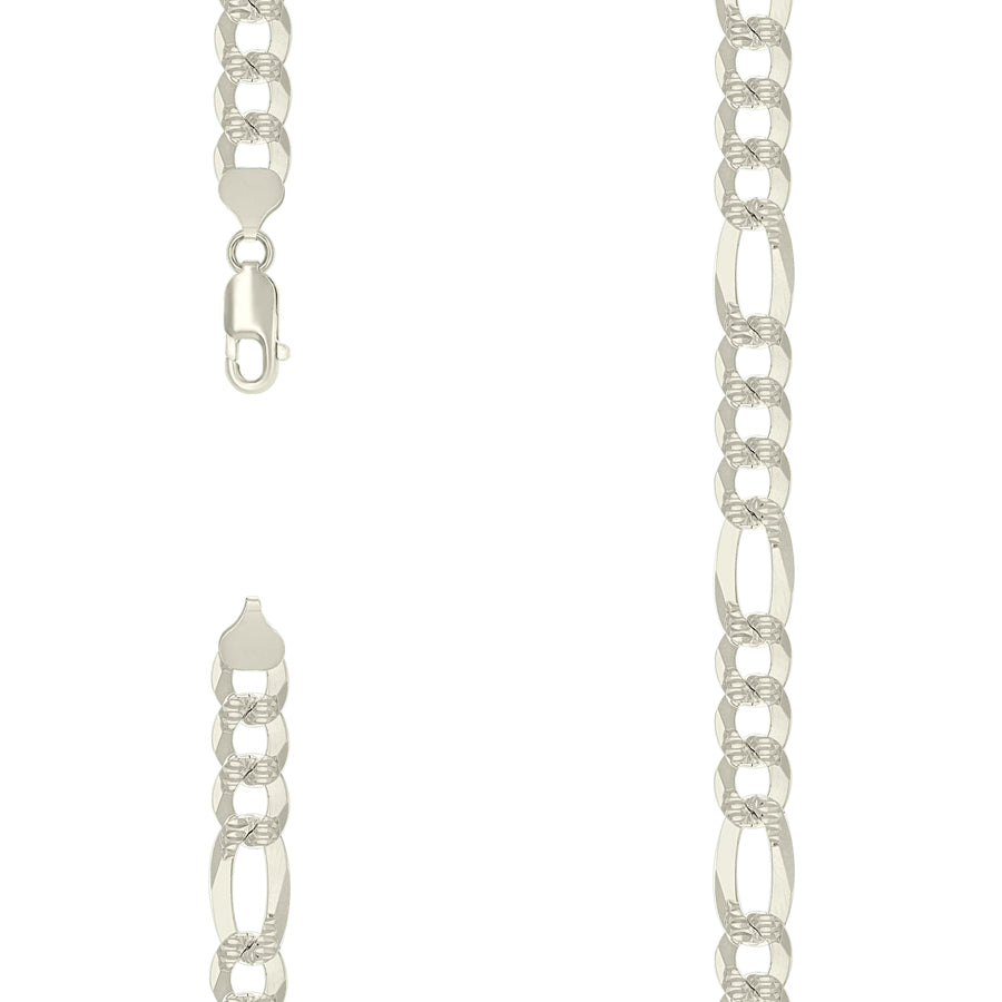 925 Sterling Silver Pave Super Flat Figaro Chain Silver 250 9.8mm