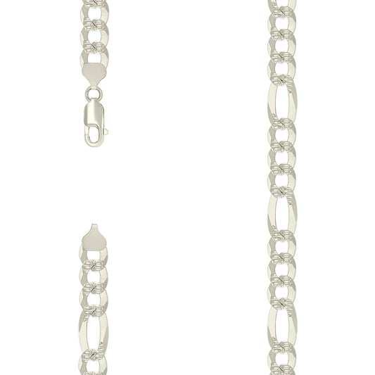925 Sterling Silver Pave Super Flat Figaro Chain Silver 250 9.8mm