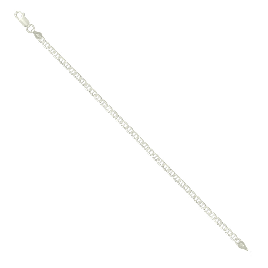 925 Sterling Silver Solid Pave Classic Mariner Silver Chain 080 3mm