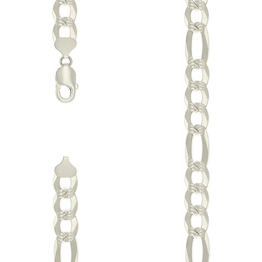 925 Sterling Silver Pave Super Flat Figaro Chain Silver 300 11.5mm