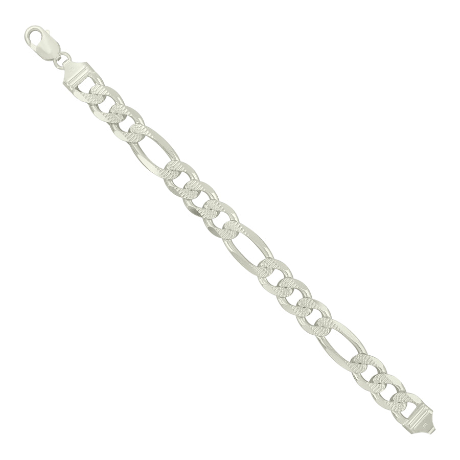 925 Sterling Silver Pave Super Flat Figaro Chain Silver 350 14mm