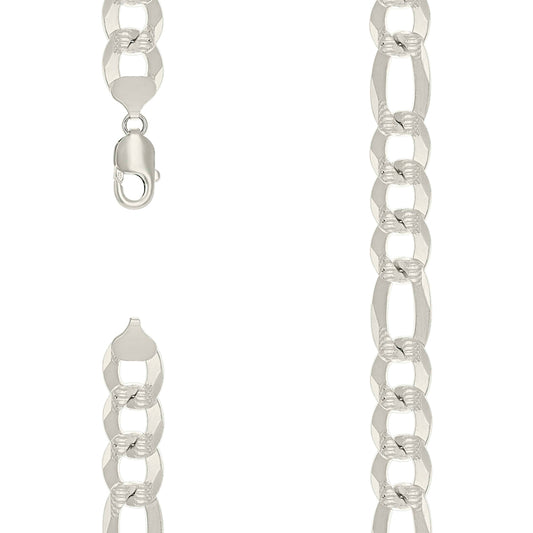 925 Sterling Silver Pave Super Flat Figaro Chain Silver 350 14mm