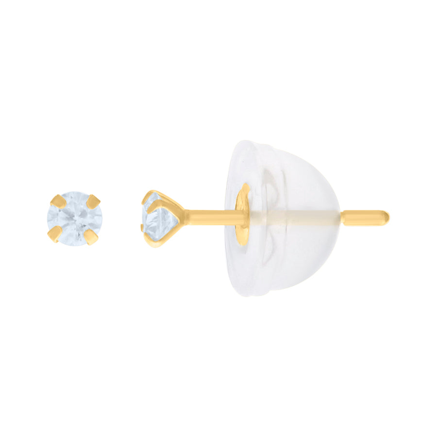 14Kt 2mm Round Cz Stud Prong Earring W/ Silicone Backing