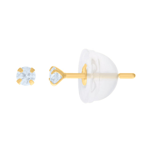 14Kt 2mm Round Cz Stud Prong Earring W/ Silicone Backing