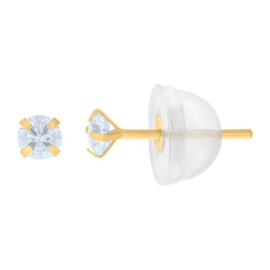 14Kt 2.5mm Round Cz Stud Prong Earring W/ Silicone Backing