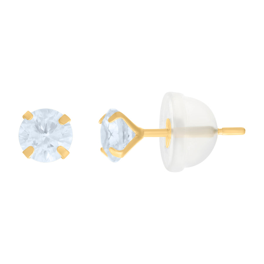 14Kt 4mm Round Cz Stud Prong Earring W/ Silicone Backing