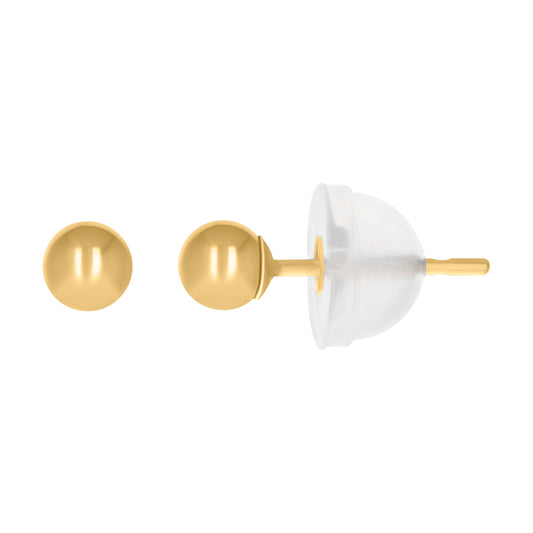 14Kt Gold 3mm Ball Stud Earrings With Silicone Backing