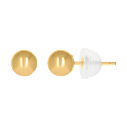 14Kt Gold 5mm Ball Stud Earrings With Silicone Backing