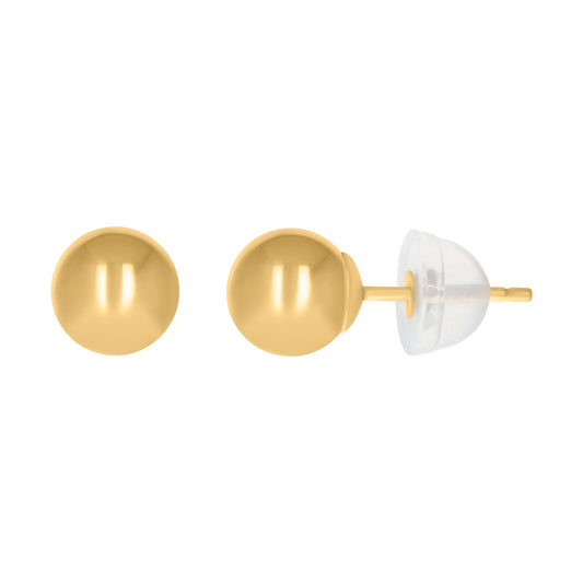 14Kt Gold 6mm Ball Stud Earrings With Silicone Backing