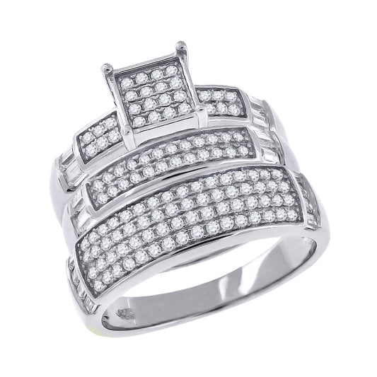 925 Sterling Silver Cz Trio Ring