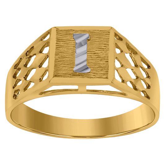 10Kt Gold Initial "I" Letter Ring