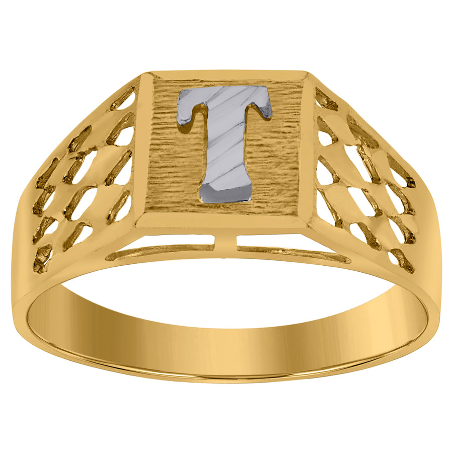 10Kt Gold Initial "T" Letter Ring
