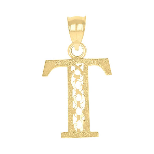 10K Gold Initial "T" Letter Pendant