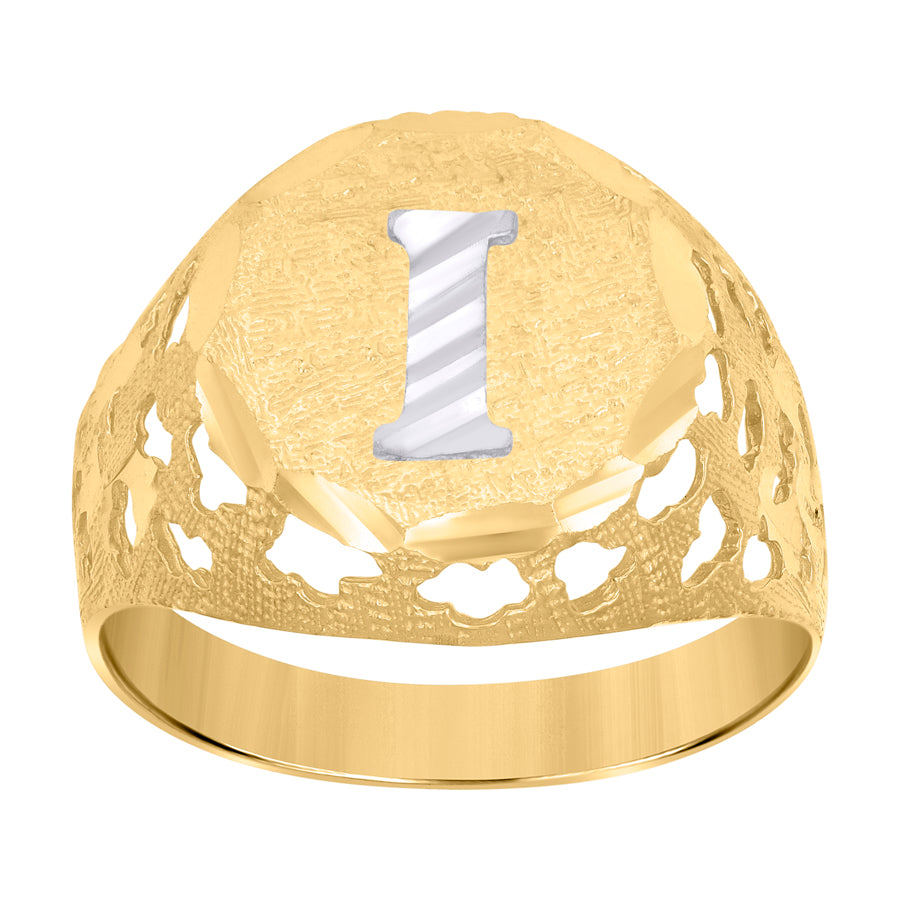 10Kt Gold Initial "I" Letter Ring