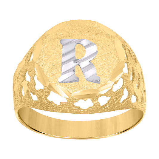 10Kt Gold Initial "R" Letter Ring