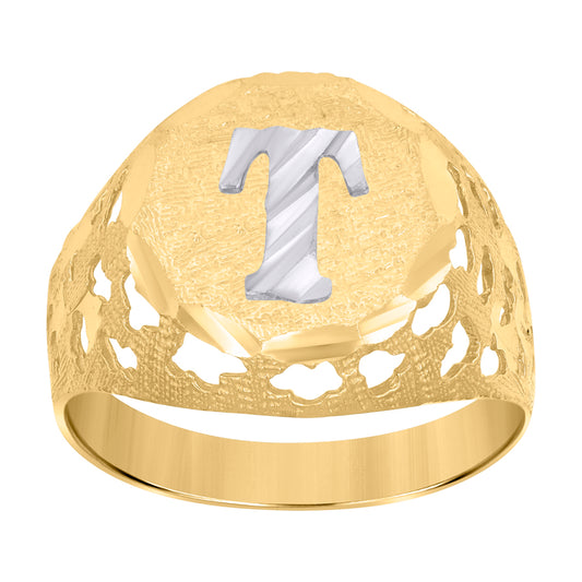 10Kt Gold Initial "T" Letter Ring