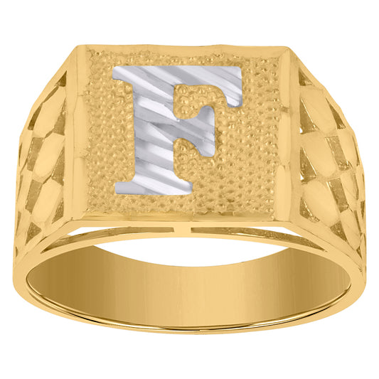 10Kt Gold Initial "F" Letter Ring