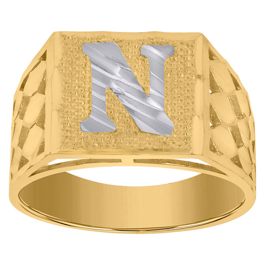 10Kt Gold Initial "N" Letter Ring