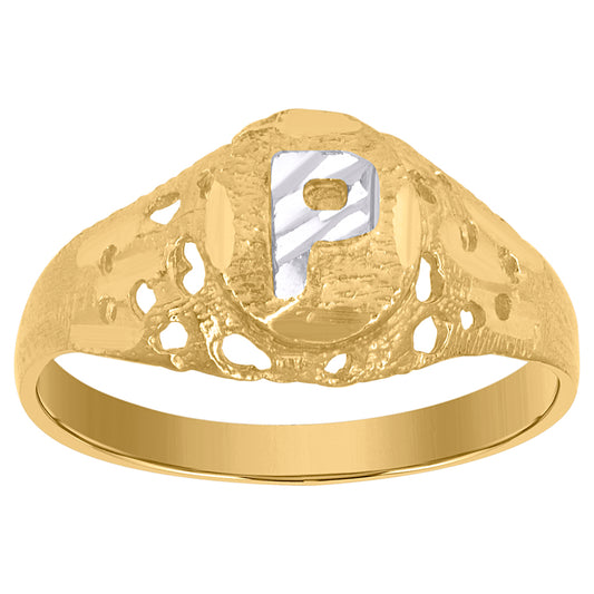 10Kt Gold Initial "P" Letter Ring