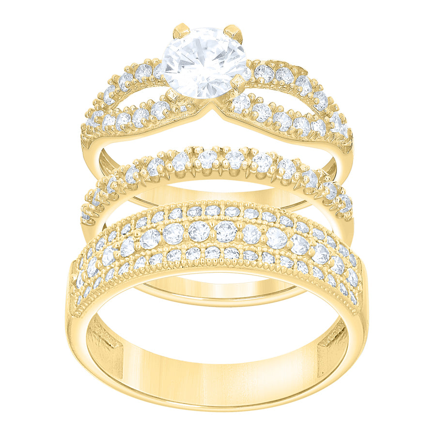 10Kt Gold Cz Trio Ring