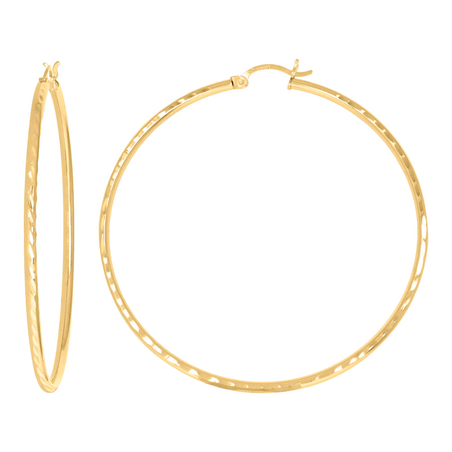 10Kt Gold 2mm D/C Hoop Earrings