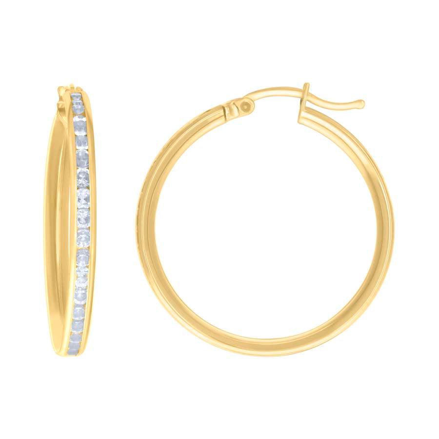 10Kt Gold Cz Hoop Earrings