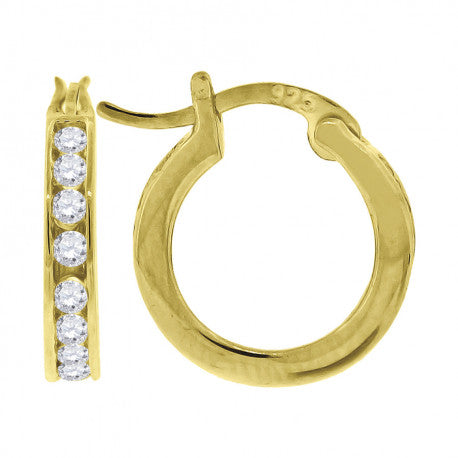 925 Silver 15mm Cz Hoop Earrings