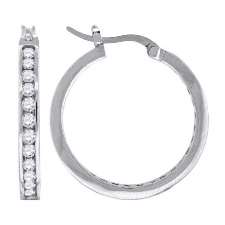 925 Silver 25mm Cz Hoop Earrings