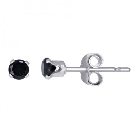 925 Silver 3mm Round Black Cz Stud Earring