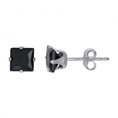 925 Silver 5mm Square Black Cz Stud Earring