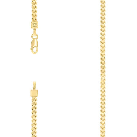 925 Sterling Silver Hollow Franco Chain Yellow 080 2.7mm