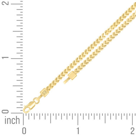 925 Sterling Silver Hollow Franco Chain Yellow 080 2.7mm