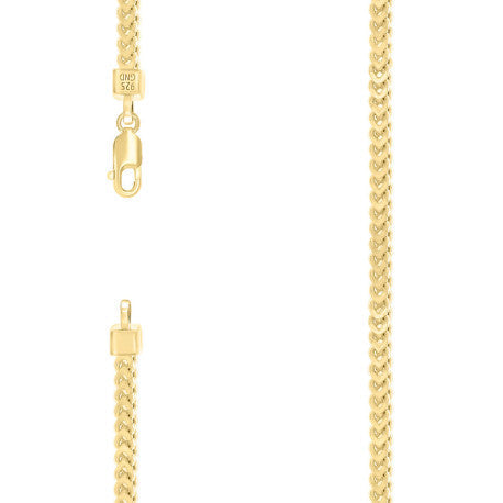 925 Sterling Silver Hollow Franco Chain Yellow 100 3.5mm
