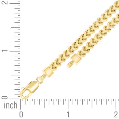 925 Sterling Silver Hollow Franco Chain Yellow 150 5.4mm