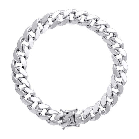 925 Sterling Silver Hollow Miami Cuban Chain Rhodium 300 11mm