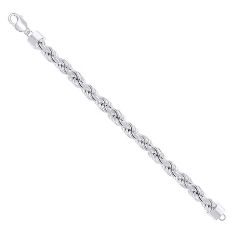 925 Sterling Silver Hollow Rope Chain Rhodium 190 10mm