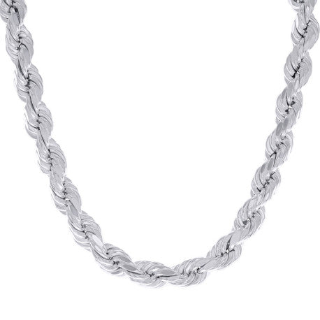 925 Sterling Silver Hollow Rope Chain Rhodium 190 10mm