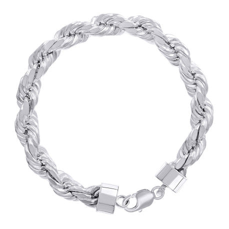 925 Sterling Silver Hollow Rope Chain Rhodium 190 10mm