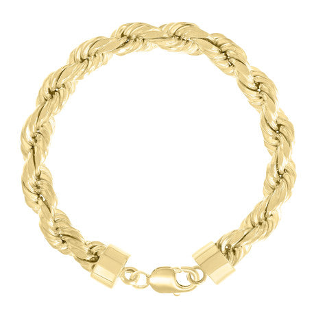 925 Sterling Silver Hollow Rope Chain Yellow 190 10mm