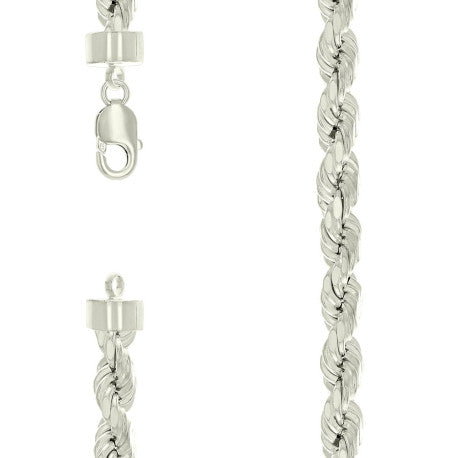 925 Sterling Silver Hollow Rope Chain Silver 190 10mm