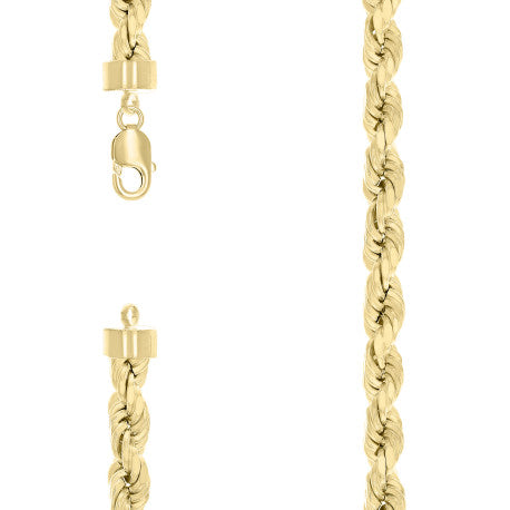 925 Sterling Silver Hollow Rope Chain Yellow 190 10mm