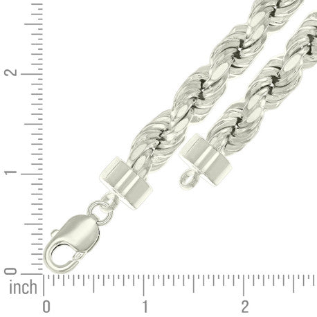 925 Sterling Silver Hollow Rope Chain Silver 210 11mm