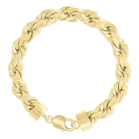 925 Sterling Silver Hollow Rope Chain Yellow 210 11mm
