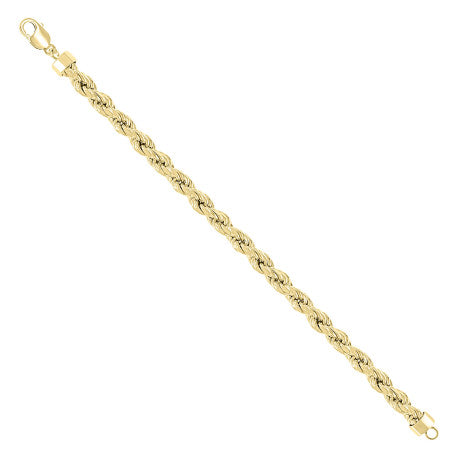 925 Sterling Silver Hollow Rope Chain Yellow 210 11mm