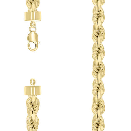 925 Sterling Silver Hollow Rope Chain Yellow 230 12mm